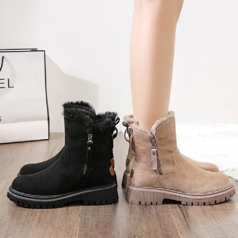 2024 Winter New Korean Version Plus Velvet Warm Snow Boots Female Short Tube Cotton Boots Tassel Zipper Boots Cotton Shoes Botas