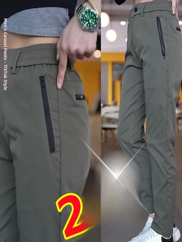 سراويل صيفية غير رسمية للرجال من الحرير الجليدي رفيعة سريعة الجفاف وملمس رائع رياضي مستقيم الساق فضفاضة للأعمال سراويل طويلة ...