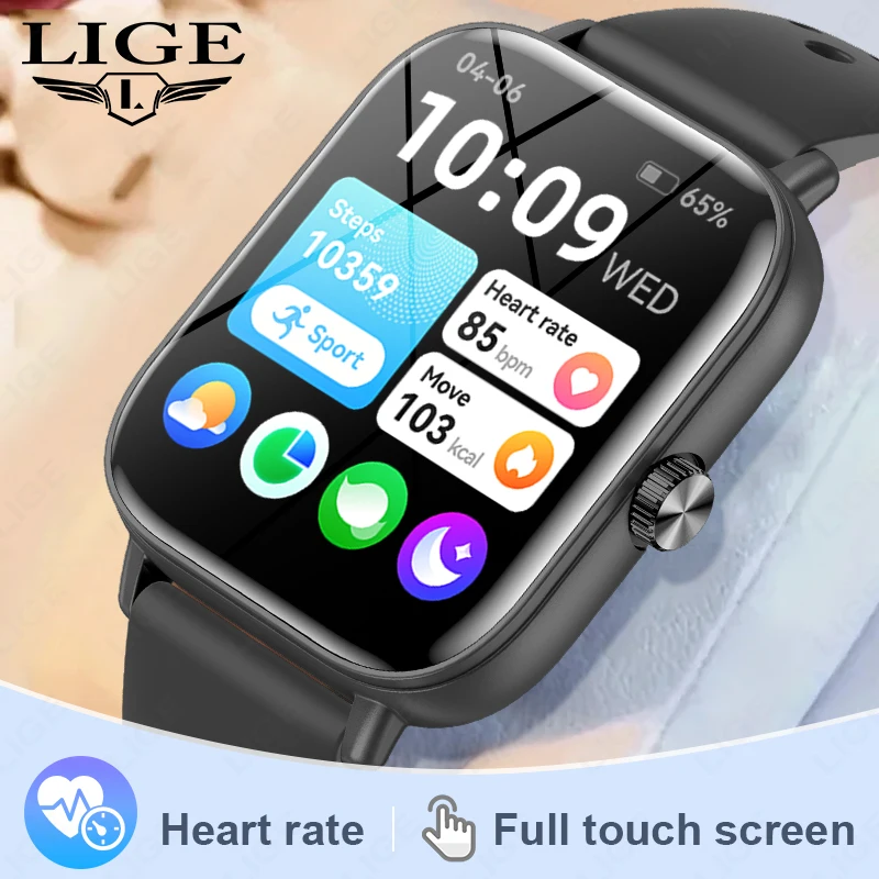 LIGE Новые 1,83-дюймовые умные часы с HD-экраном на заказ, Bluetooth-вызов, женские и мужские часы, монитор здоровья, умные часы для Android ios