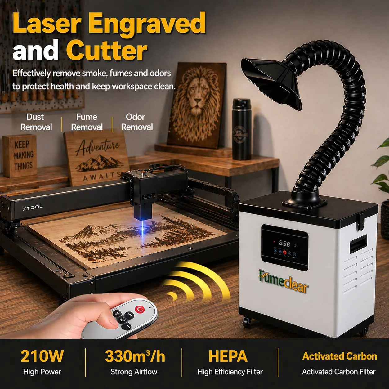 Fumeclear High Vacuum Fume Extractor System With HEPA For CO2 PVC Laser Cutter And Engraver Machine