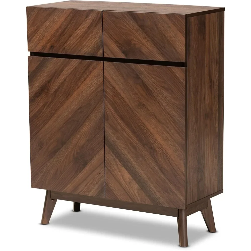 Hartman Mid-Century Modern Walnut Brown Finished Wood Shoe Cabinet