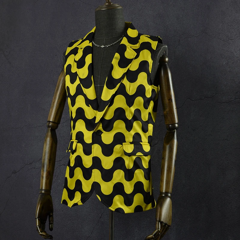 Męskie stroje do tańca hip hop żółto-czarne stroje do tańca jazzowego Bar DJ DS Rave Outfit Męskie garnitury do tańca towarzyskiego Club Wear XS9915