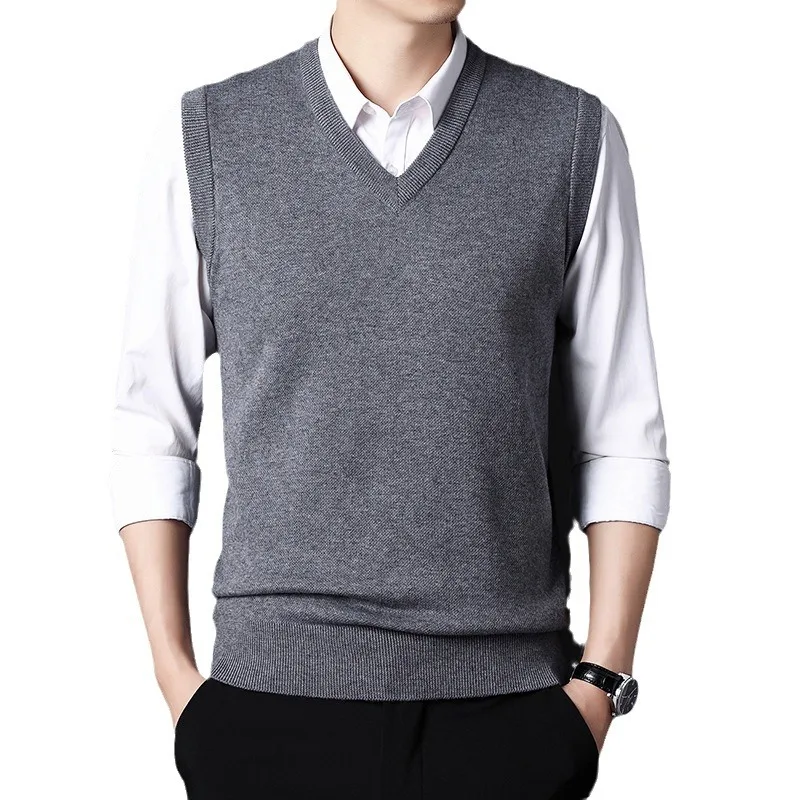 4.8% Wool Sweater Vest for Men Techwear Daily Casual Korean Style Knit Vest Male V-neck Sleeveless Sweater Pullovers Red Vest