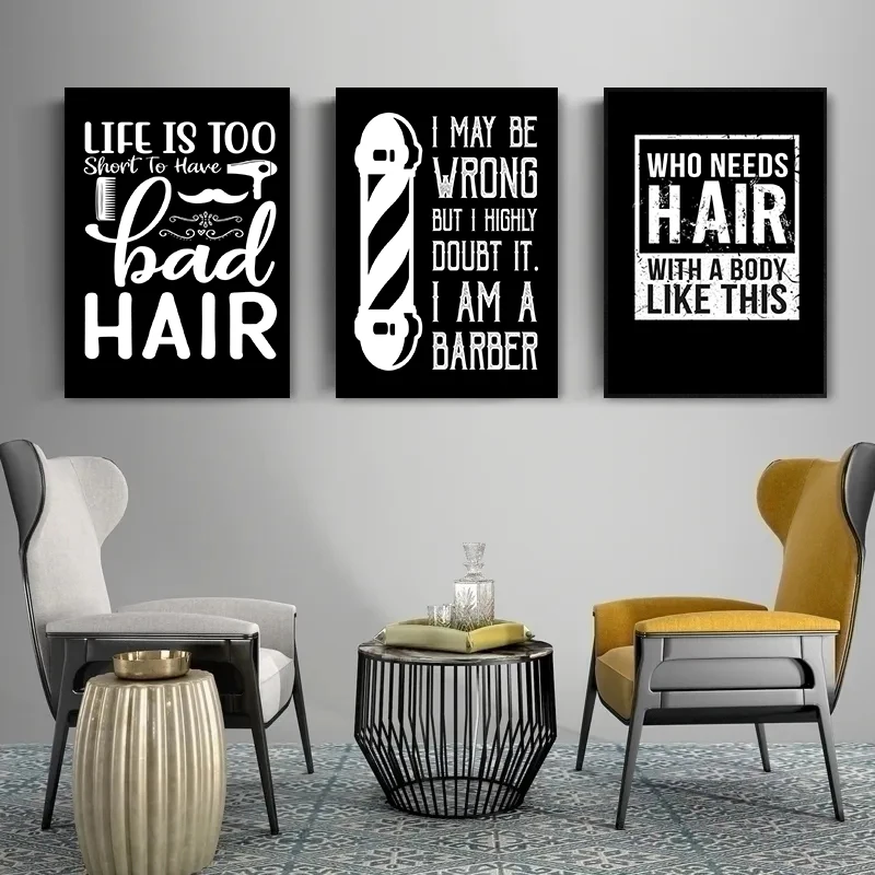 Hair Hairdresser Haircut Hairstyle Black and White Quote Wall Art Canvas Posters Prints for Hairdressing Salon Barber Shop Decor