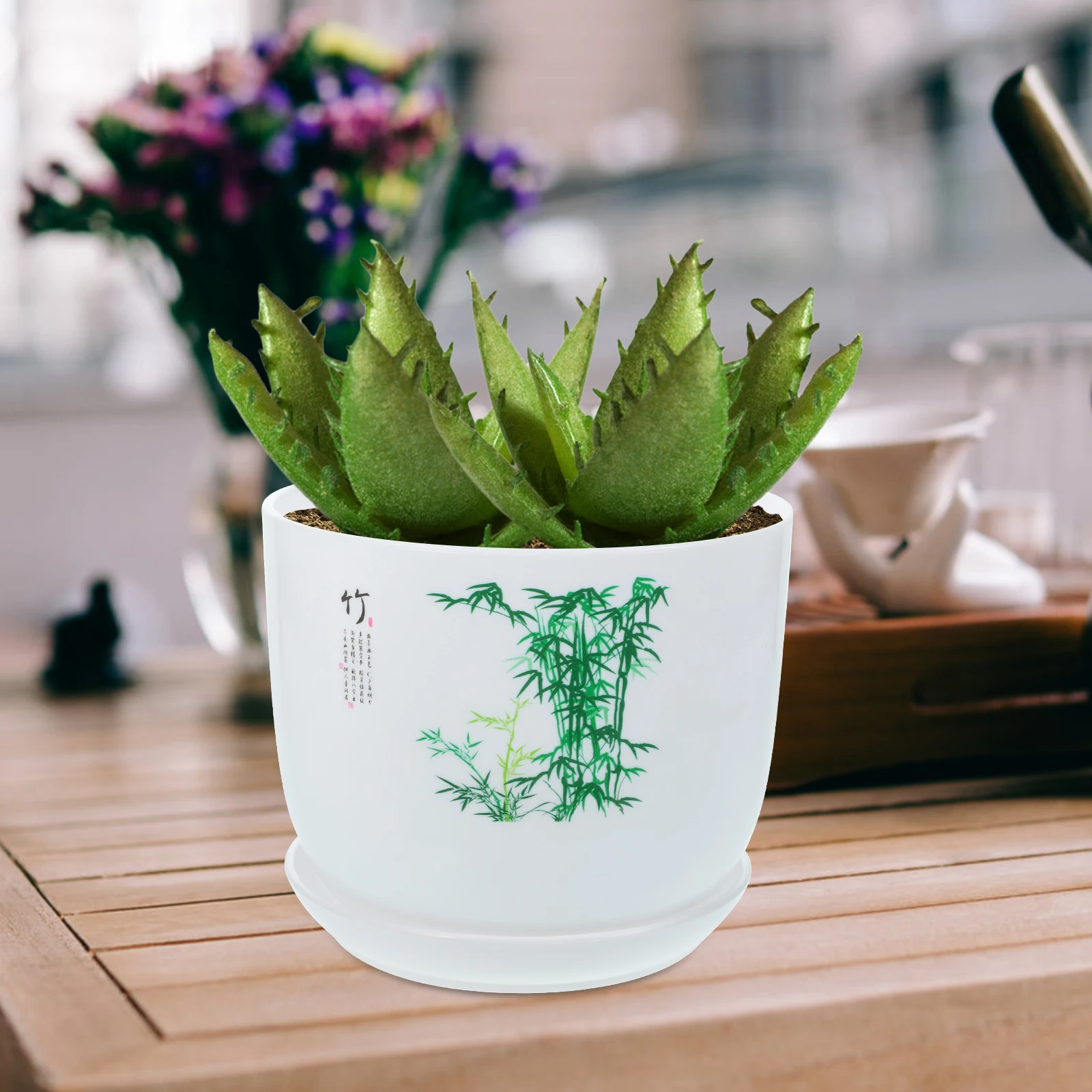 

2Pcs Resin Plant Pots Household Flower Nursery Containers with Saucer for Indoor Gardening Flower Watering Pot