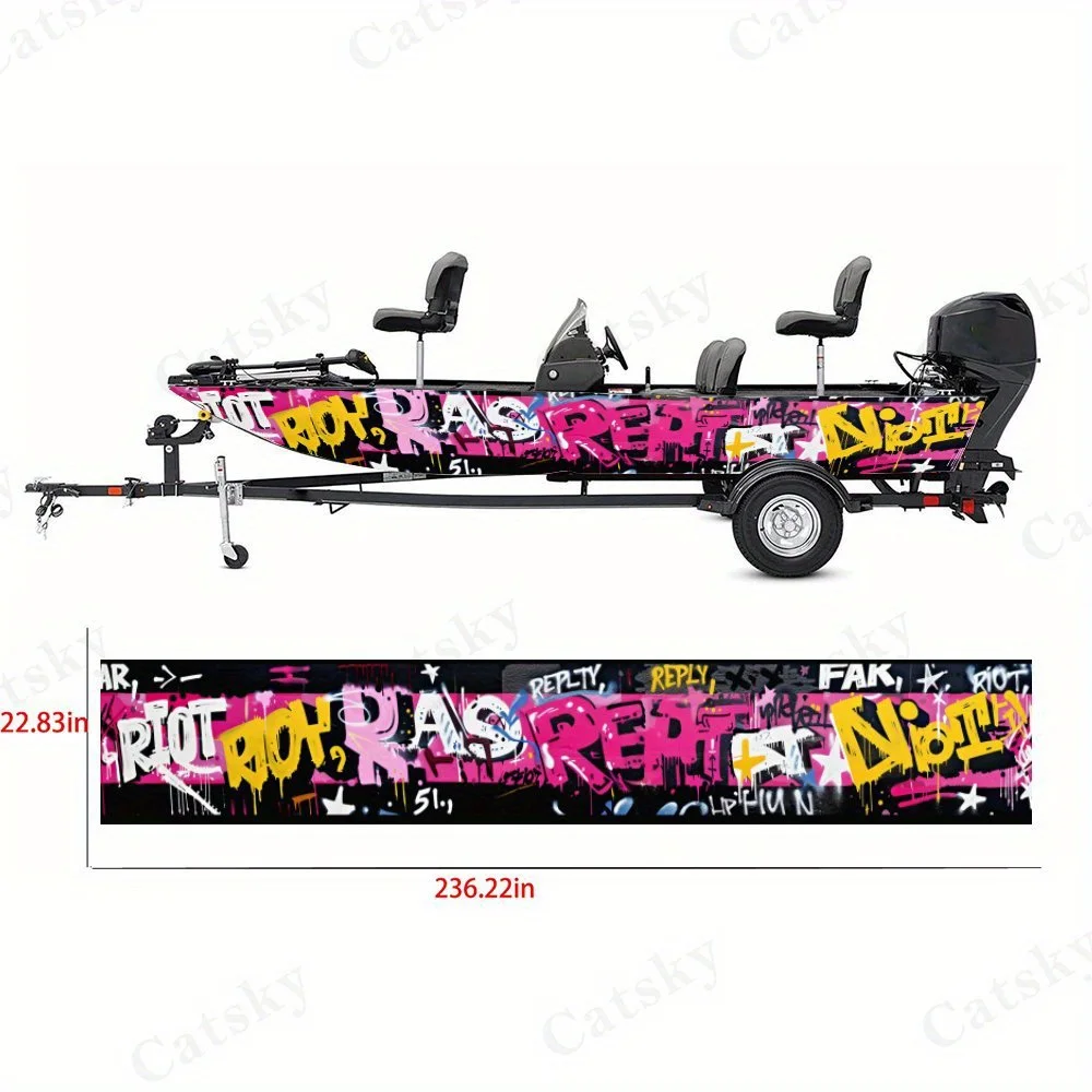 Pink and Yellow Graffiti Boat sticker vinyl ship pontoon deck Boat fishing decorative pontoon boats decal 4