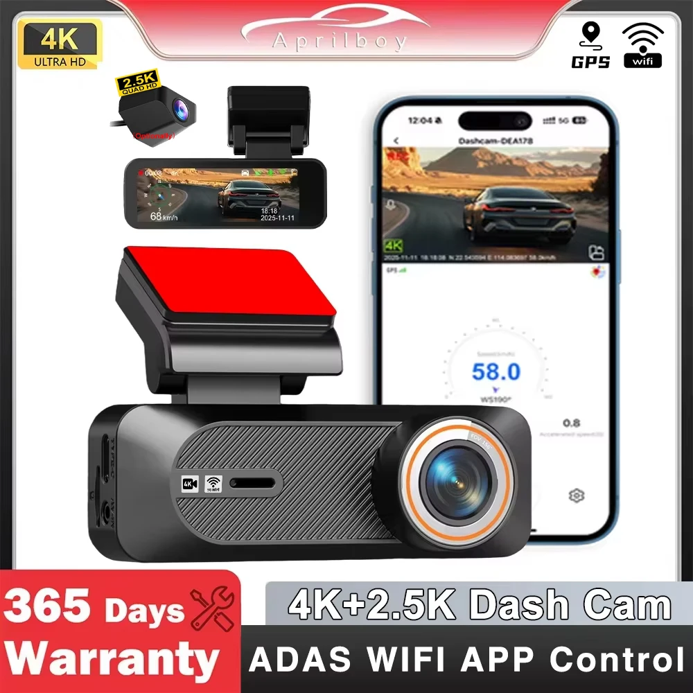 

Видеорегистратор Aprilboy 4K с двумя камерами, Wi-Fi, GPS, ADAS, улучшенное ночное видение