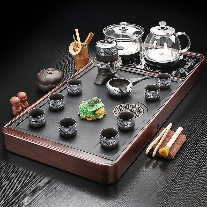 Automatic bottom water kettle, solid wood tea tray set, a set of household large tea table  tray