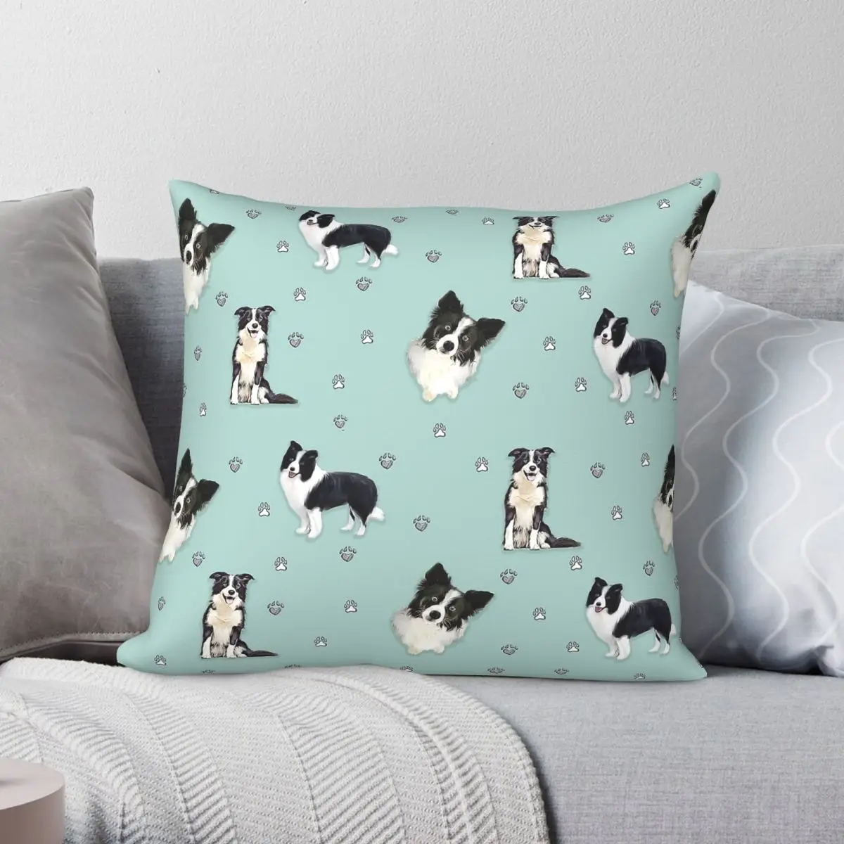 Border Collie Blue Square Pillowcase Polyester Linen Velvet Pattern Zip Decorative Car Cushion Cover