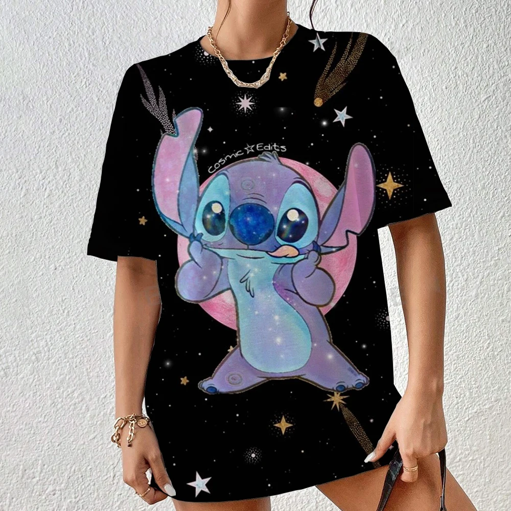 

Women's Cartoon Kawaii Disney Lilo&Stitch Printed Women's T-shirt Harajuku Pattern Plus Size T-shirt Casual Street Wear T-shirt