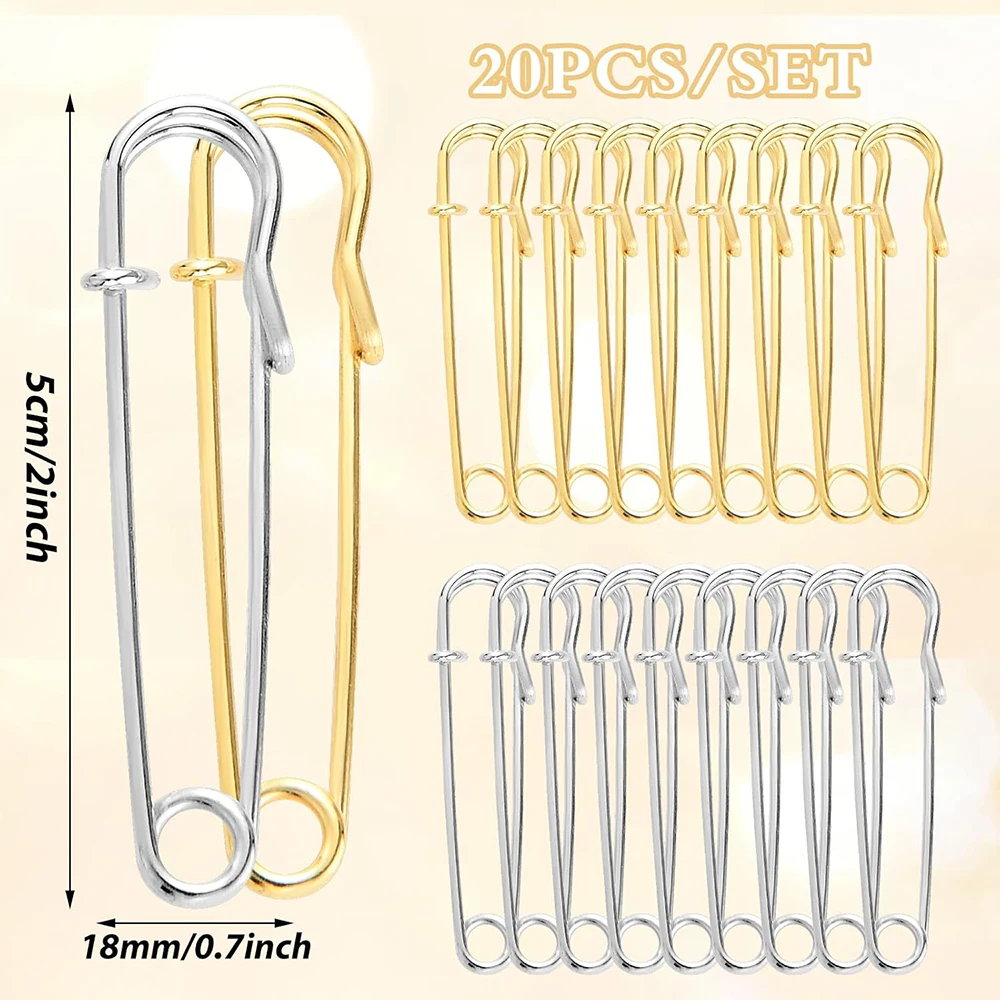 20PCS Large Safety Pins for Clothes Heavy Duty Quilting Blanket Pins Gold Silver Decorative Pins for Canvas Wool Clothing Crafts