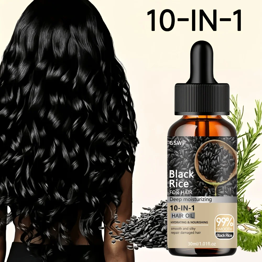 Aceite Capilar de Arroz Negro 10 en 1, Aceite Nutritivo para Reparación Profunda de Puntas Abiertas, Aceite Esencial para el Cuidado del Cabello sin Enjuague. 60/120ml