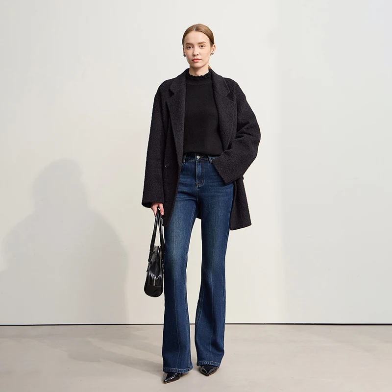 Amii jean évasé 2025 hiver nouvelle lettre pantalon brodé pantalon en jean polyvalent décontracté coton jean pantalon pour femme 12554061