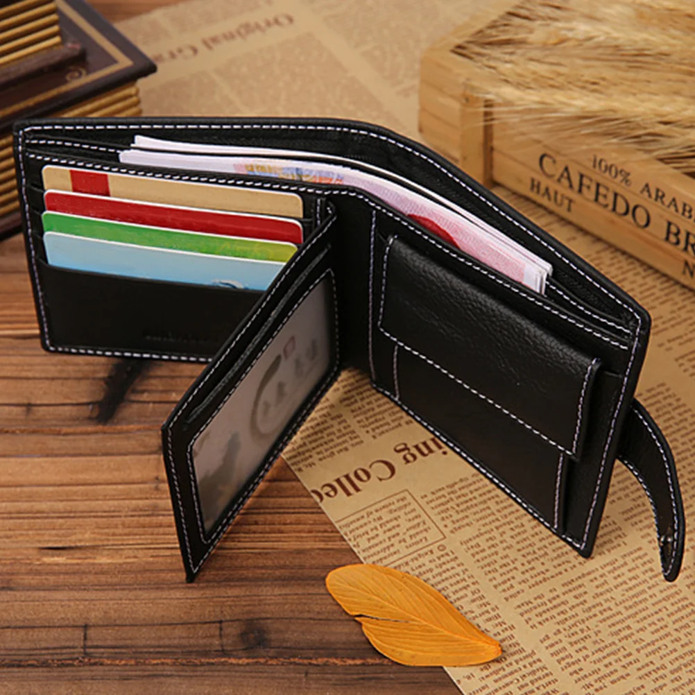 Men Wallet 4.5X3.7X1In Slim Trifold Vintage Front Pocket Cash Coin Holder Zipper Compartment Photo Slot For
