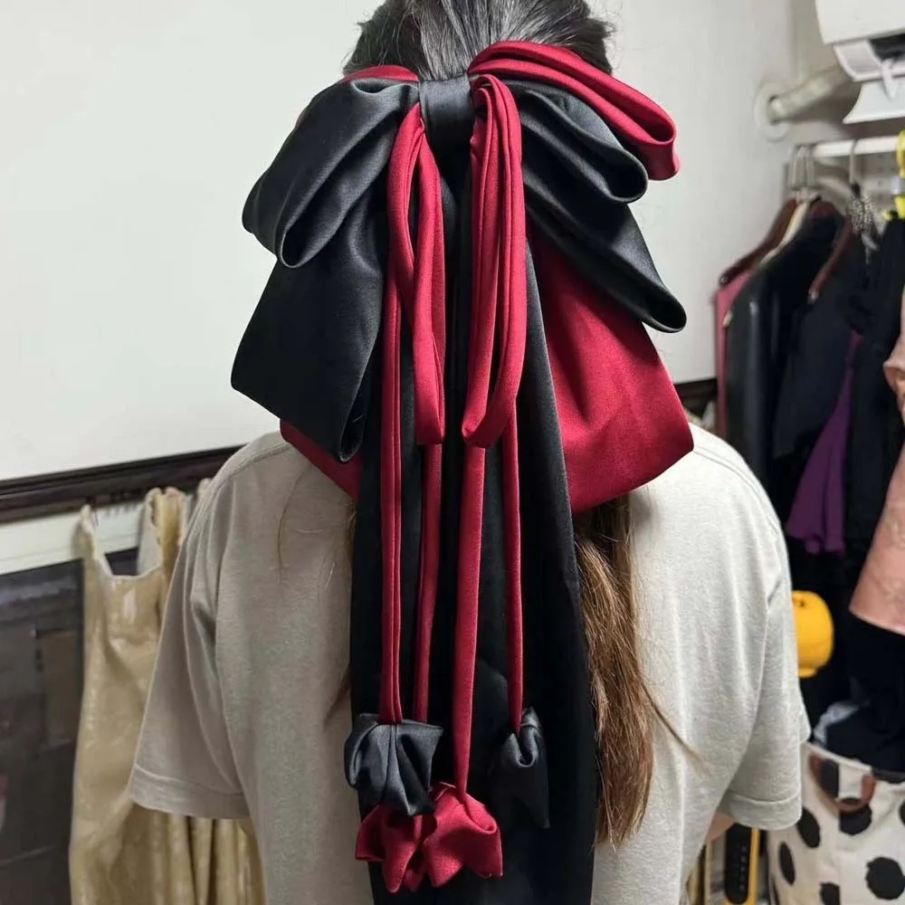 

Soft Alloy Oversized Bow Hair Clip Sweet 4-layer Satin Ribbon Headdress Printed Barrette Christmas Hair Accessory Women