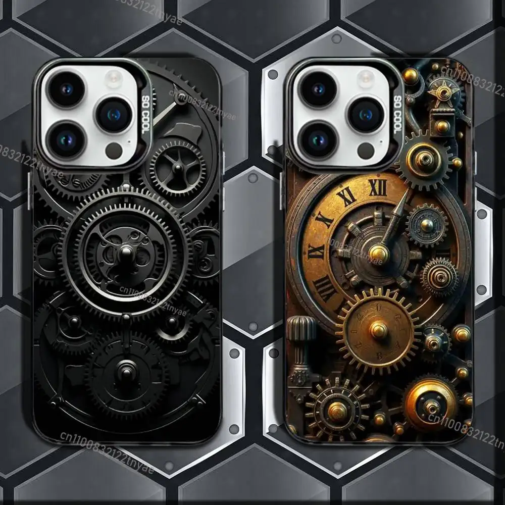 

Mechanical Gear Pattern Phone Case For iPhone 17,16e,16,ProMax,15,14,Plus,13,12,Mini,11,Pro Matte Colored Silver Luxury Cover
