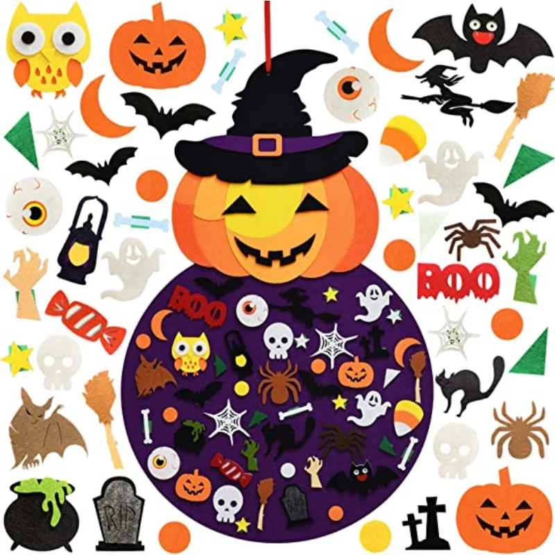 Kids Diy Halloween Vilt Pompoen Heks Opknoping Decor Voor Jongens Meisjes Ambachten Zelfklevende Ornamenten Feest Gunst Decoraties Binnenshuis