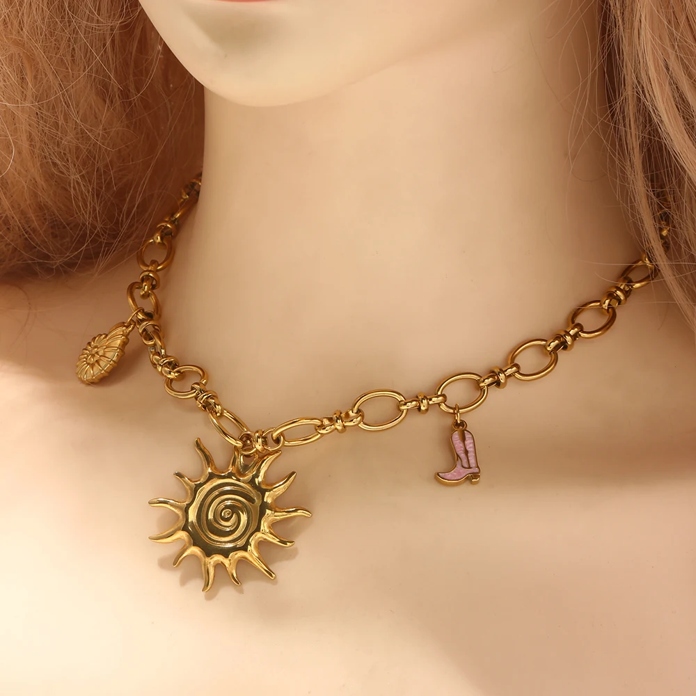 

SOVOB Fashion OOTD Style Cartoon Sun Stainless Steel Pendant Necklaces Perfect Choice For Girl's/Women's Birthday Party Gifts