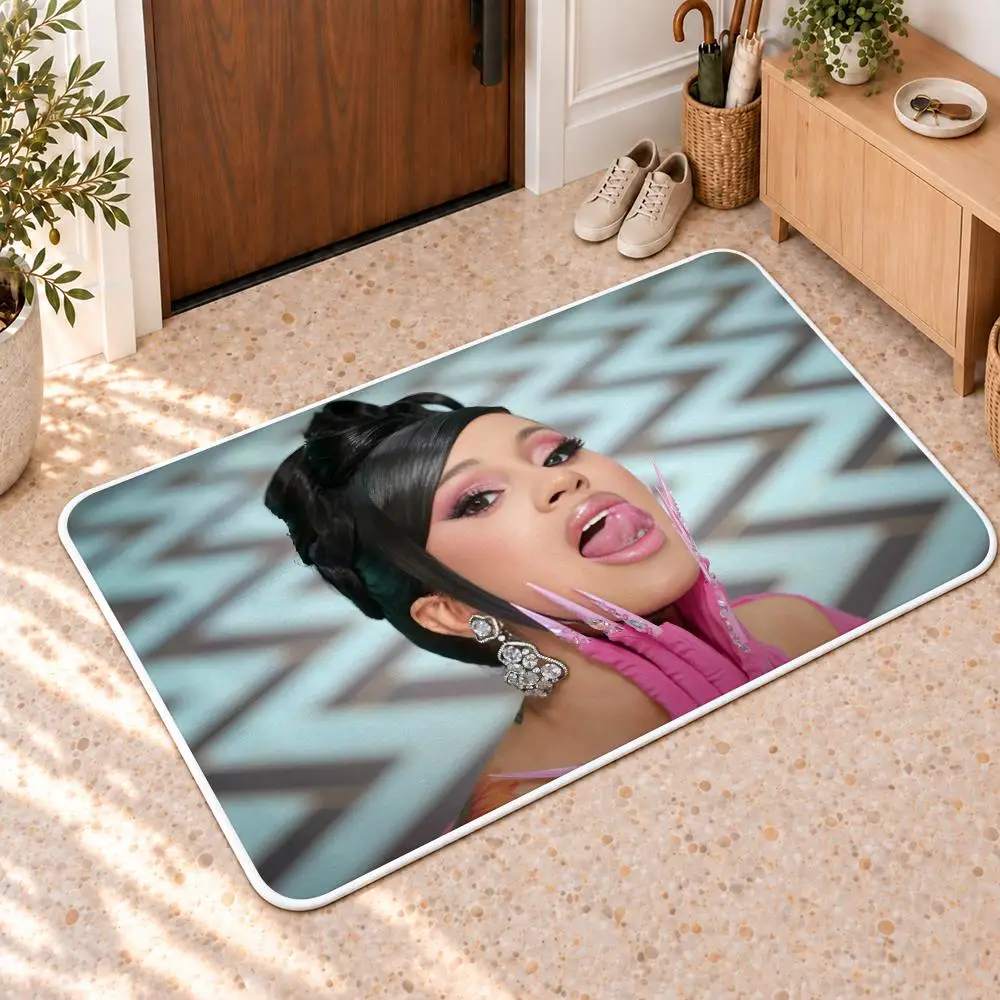 C-Cardi B Pop Singer Music Floor Mat Flannel Rug Soft Non Slip Door Mat For Bathroom Bedroom Kitchen Living Room Home Decor