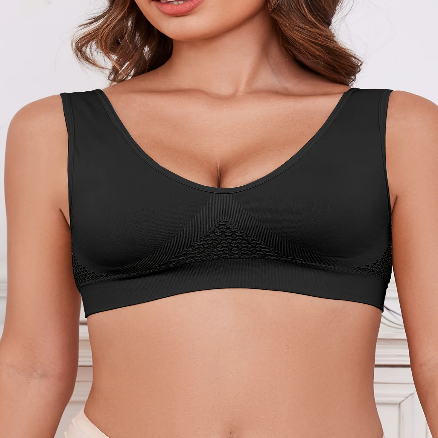 

1Pack Women's Seamless Sports Bras, Breathable Mesh, Wireless Yoga Crop Top, Removable Pads, Fitness Gym Activewear, Push-Up Sup