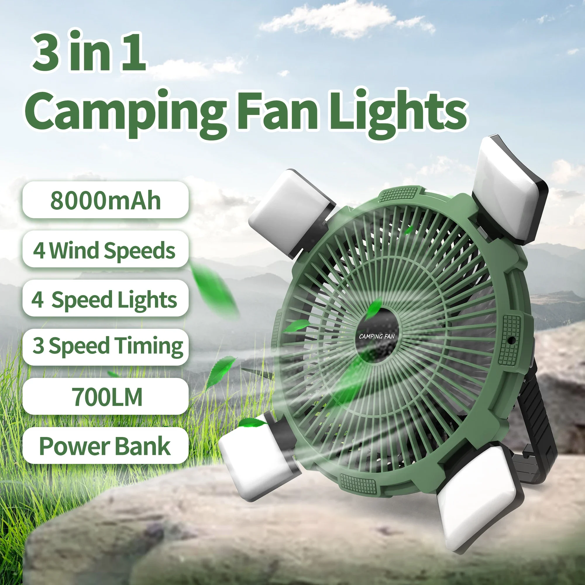 

Новинка 2024, портативный вентилятор большой емкости ма, подзаряжаемый Настольный вентилятор для кемпинга с светодиодный и крючком, уличный вентилятор для палатки, автомобиля