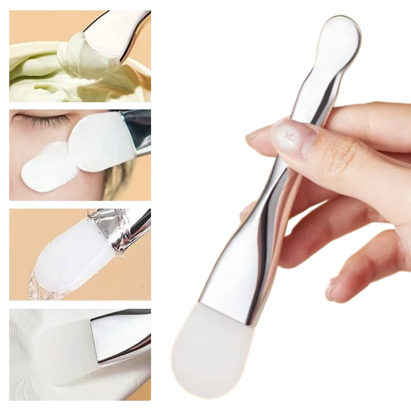 Cepillo de máscara de silicona de doble cabezal con mango de plástico, herramienta de belleza de ajuste de película DIY, aplicador de cuidado de la piel de limpieza Facial, 1 ud.