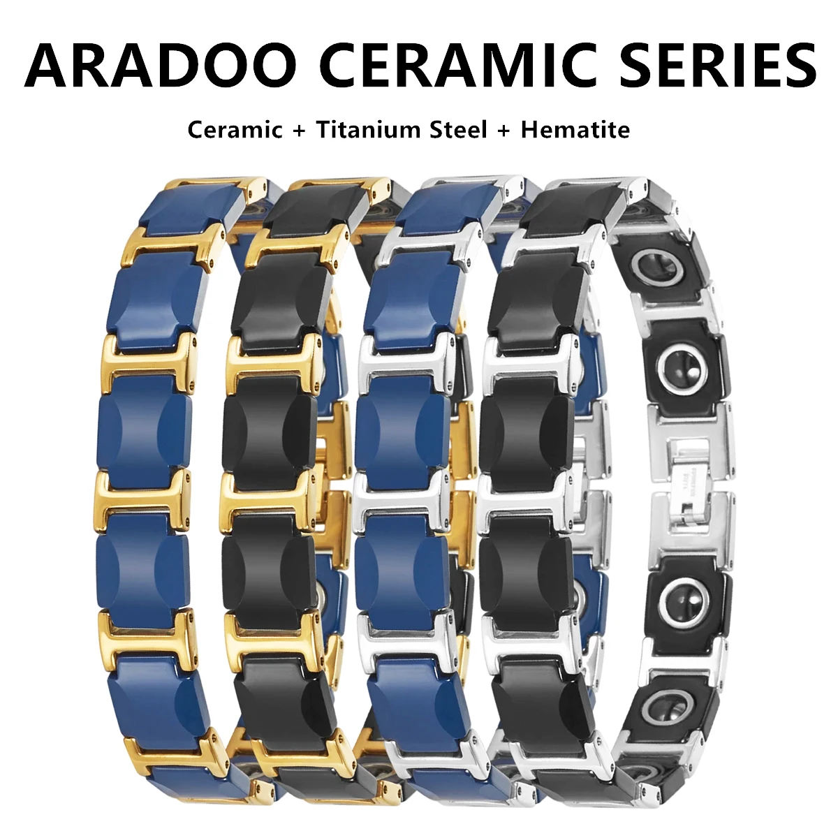 ARADOO Ceramic Bracelet Dreamy Blue Magnetic Hematite Luxury Link Charm Bracelets