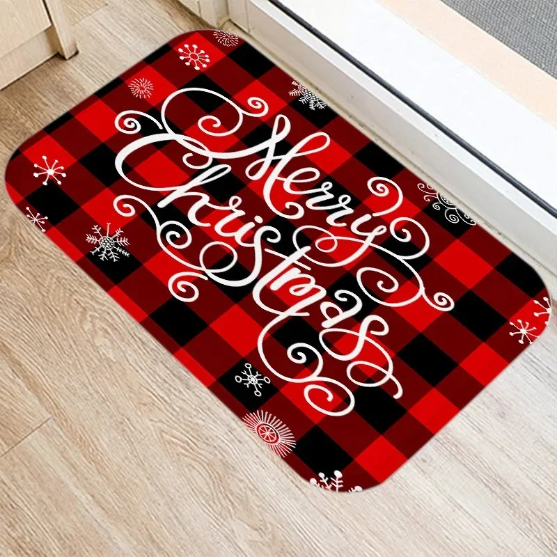 Merry Christmas! Red plaid print doormat  home decor  bathroom  kitchen  non-slip floor mat  living room  hallway rug.