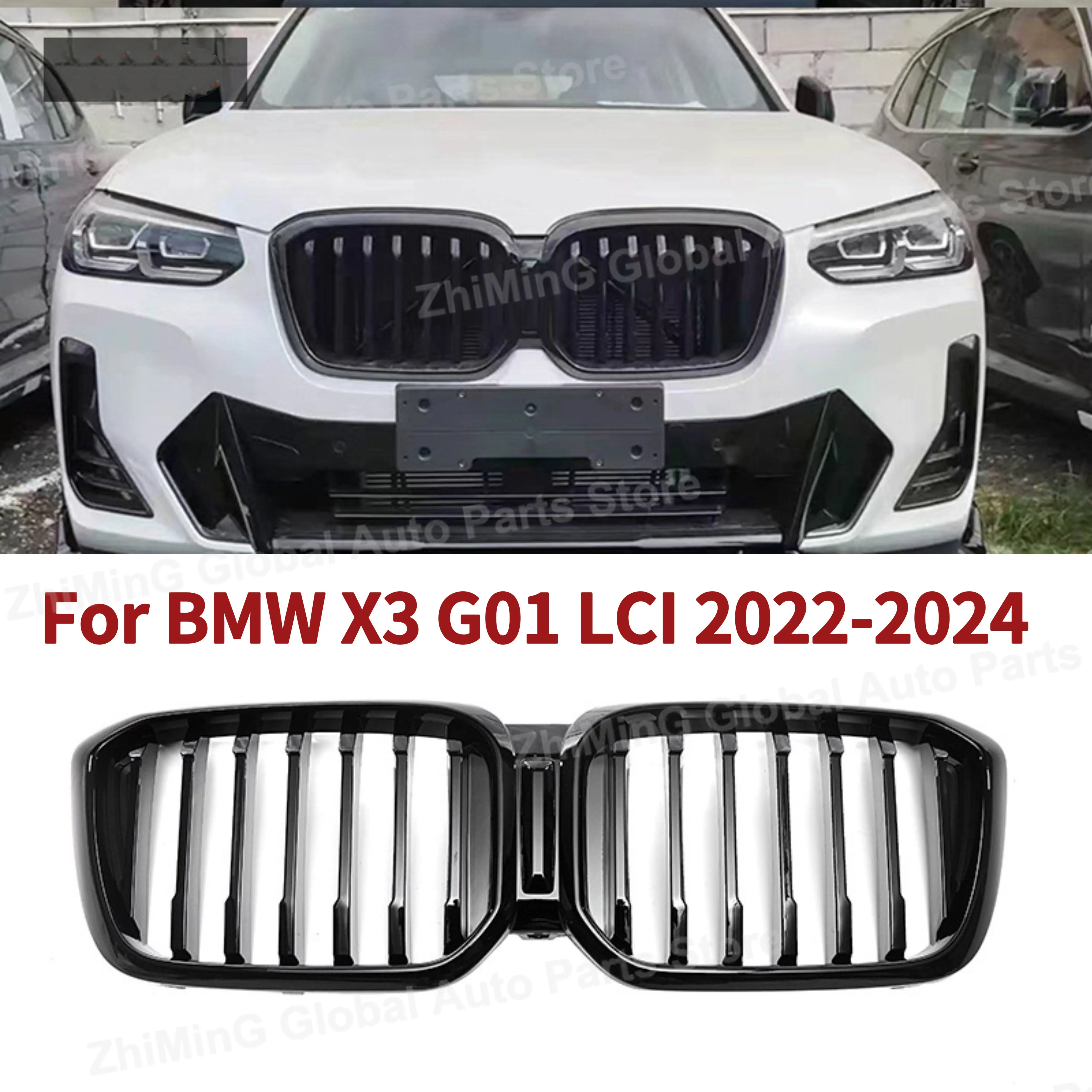 Suitable For BMW X3 G01 LCI 2022-2024 Single Line Model With Glossy Black And Blackened Grille