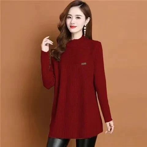 Dames Warme Trui Trui Shirt Voor De Lente Herfst 2023 Nieuwe Casual O-hals Patchwork Breien Koreaanse Slanke Onderkant Top Oversized