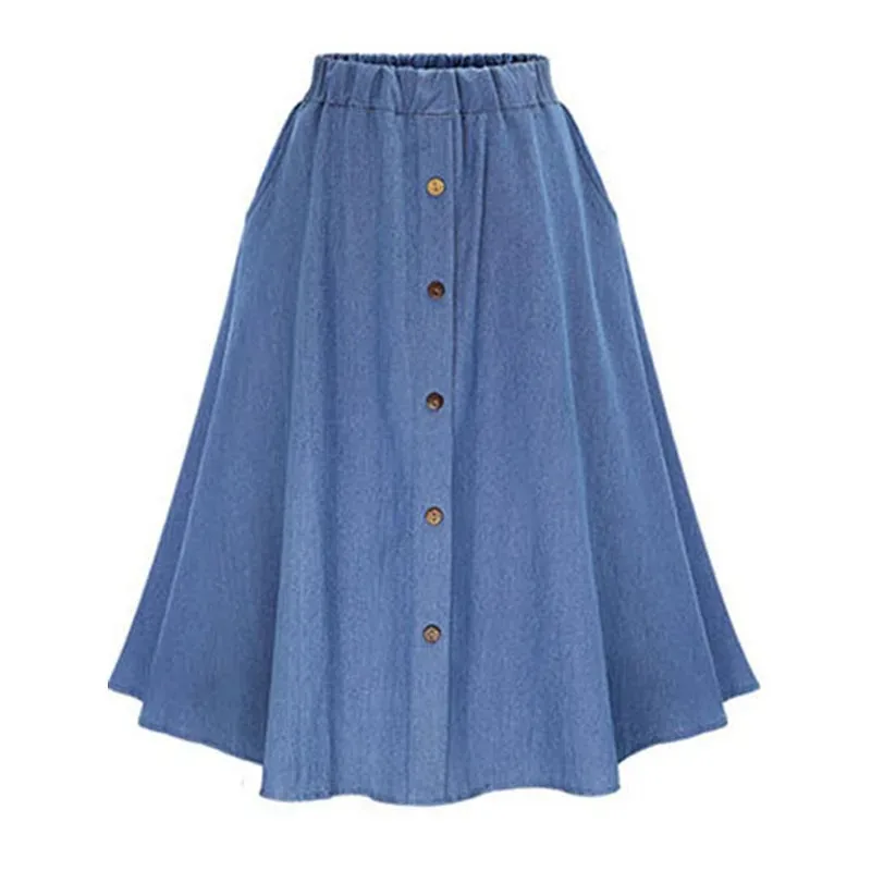 2024 Summer Women Casual Jeans Skirt Korean Preppy Style Students A-Line High Waist Solid Color Midi Denim Skirt Faldas Saias