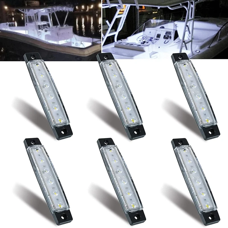 Tira de luces LED para barco marino, iluminación de navegación de cabina de popa, impermeable, 12V, 6 piezas