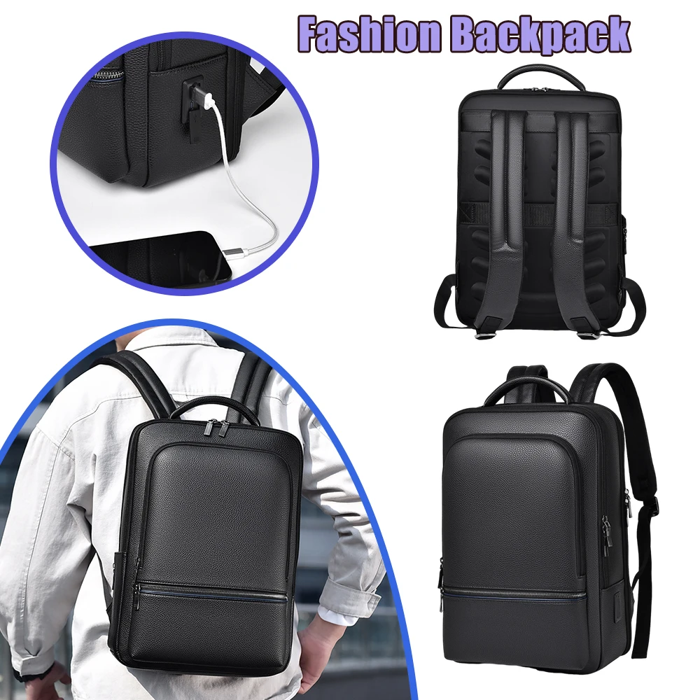 

Рюкзак для ноутбука с USB-портом для зарядки, водонепроницаемый рюкзак из искусственной кожи для деловых поездок, школьная сумка для мужчин, женщин, студентов колледжа