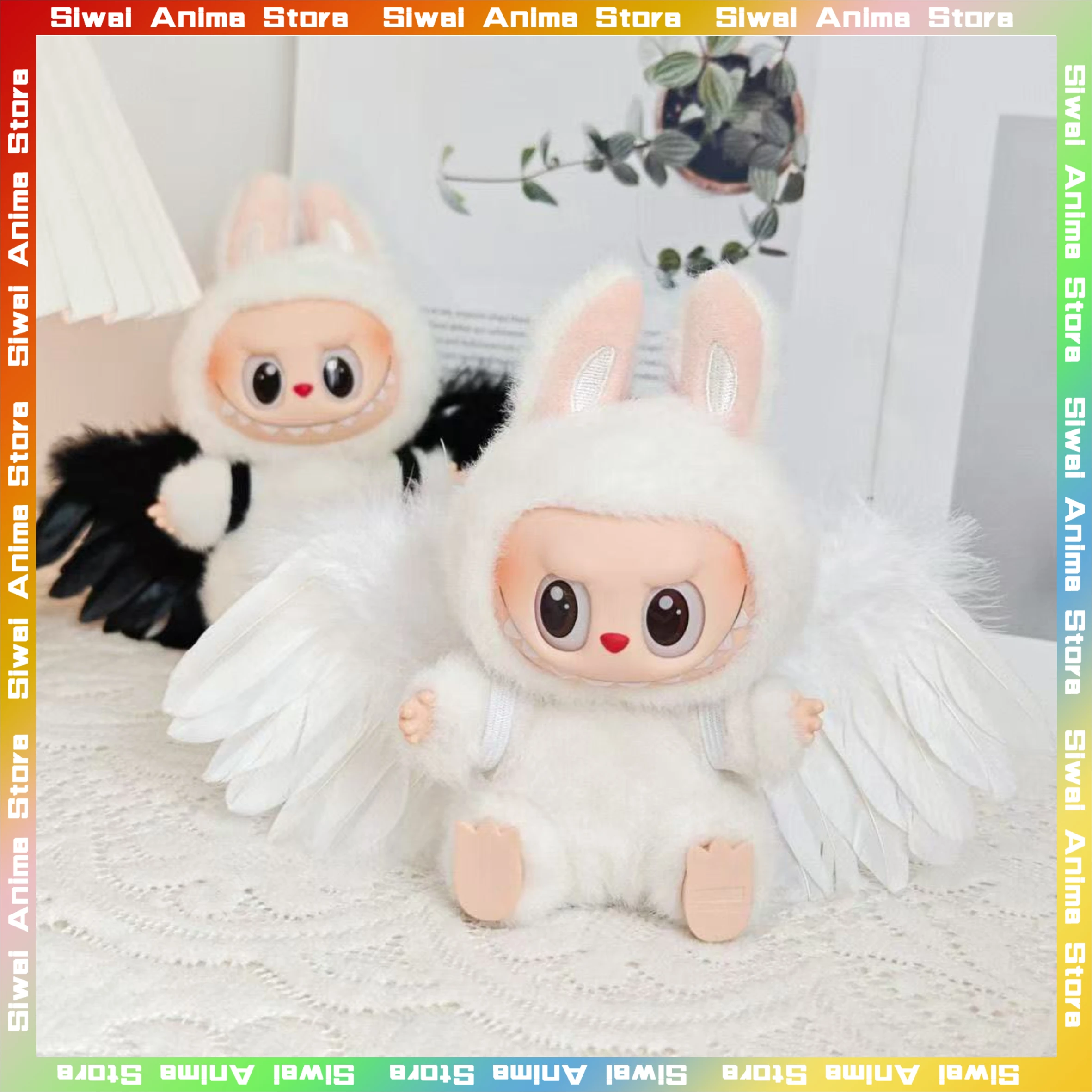 

Labubu бело-черное крыло Kawaii 17 см V1 V2 Labubu ангел эластичная веревка крылья милые 15 см идол плюшевые аксессуары для кукол подарки для детей