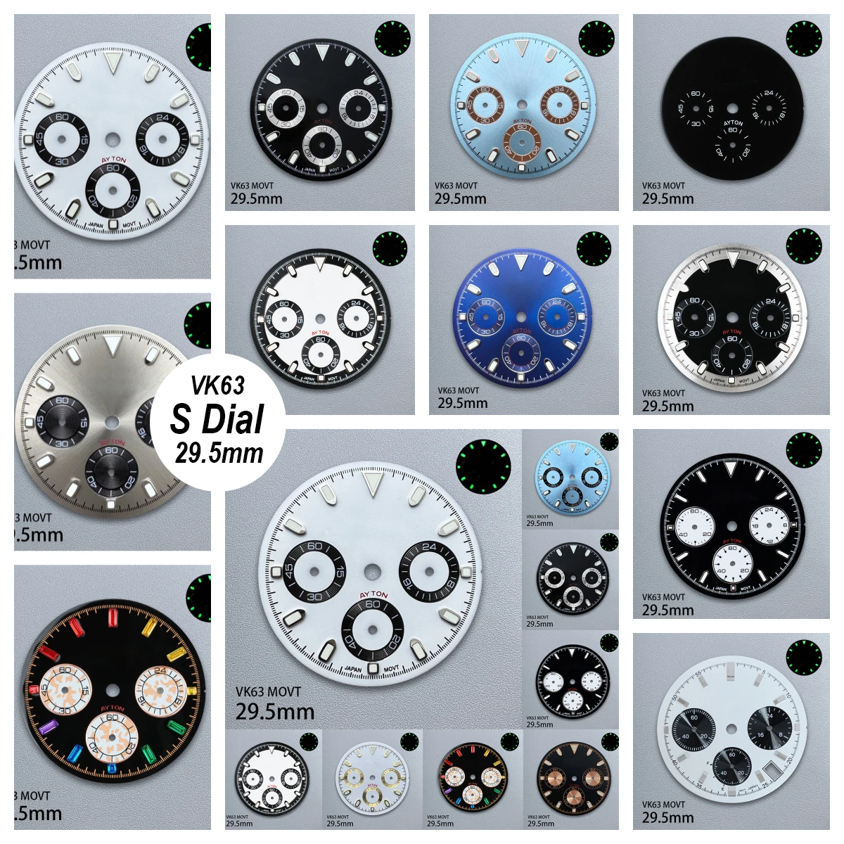 

29.5mm S Logo Panda DTN Dial Fit VK63 Movement Green Luminous Sunray/matte High-Quality Watch Accessories