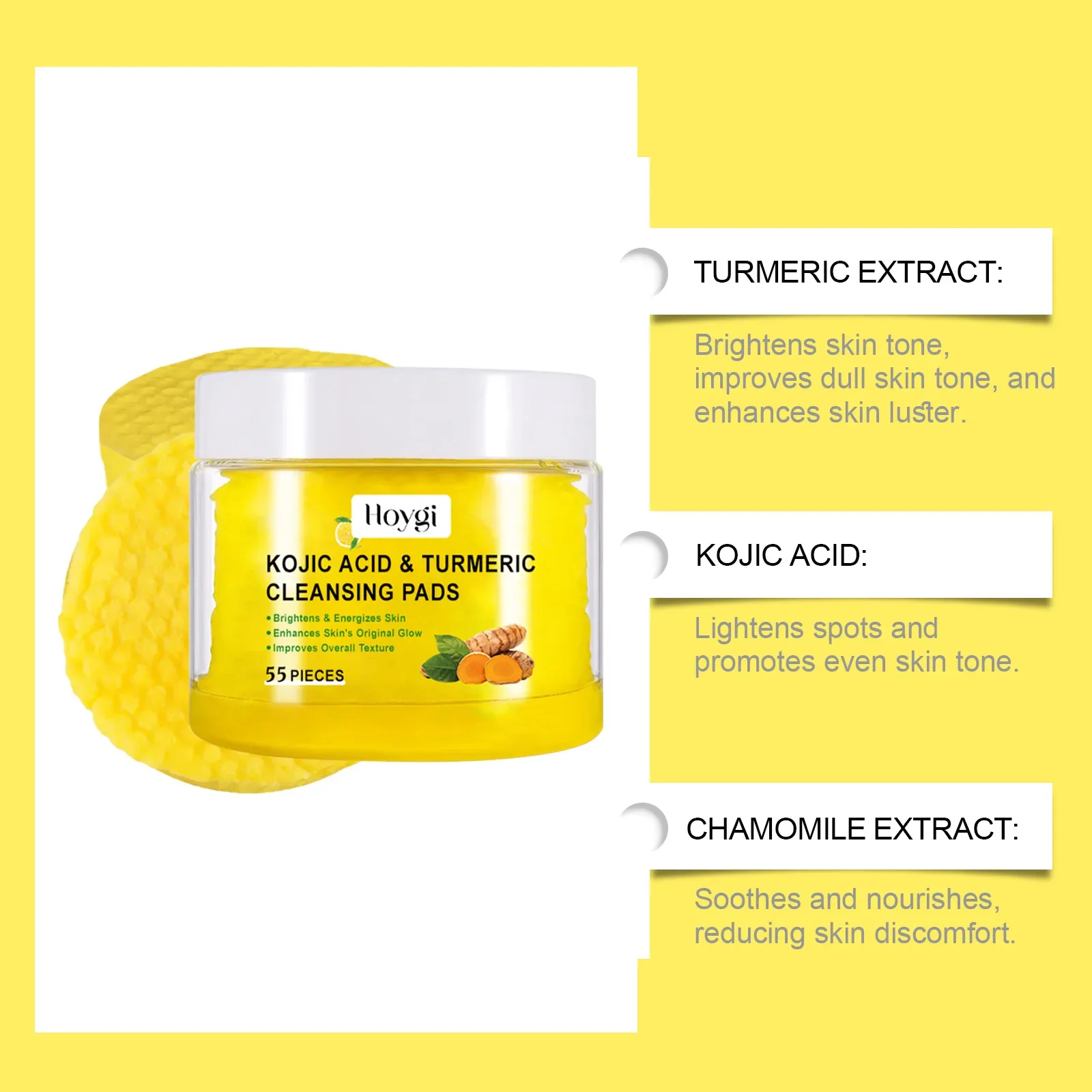 HOYGI Turmeric Cleansing Exfoliating Gasket, Gentle Cleansing Pad for Clearing Oils, Dirt, Blemishes and Moisturizing Skin