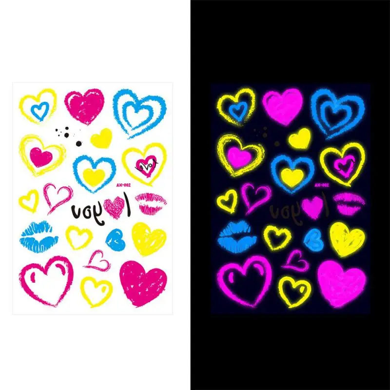 Halloween Fluorescent Love Lover Lip Print Temporary Tattoo Stickers Music Festival Concert Bar Party Face Arm Waterproof Tattoo