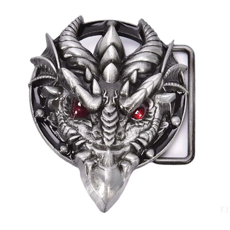 [YU]Men's belt buckle 7.3cm dragon head black pattern bronze metal pin buckles