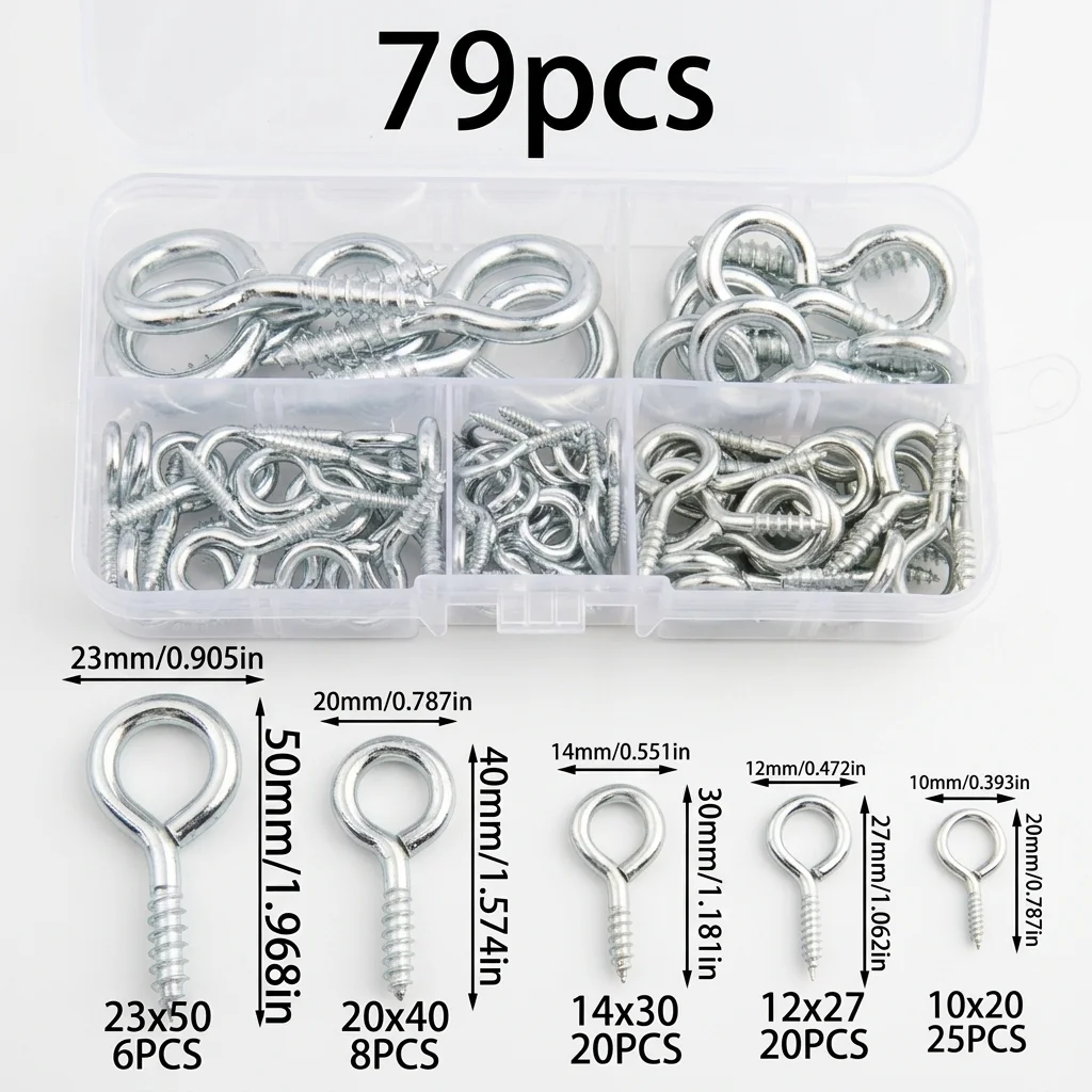 79Pcs silver closed sheep's eye nails, sturdy home and room finishing hooks