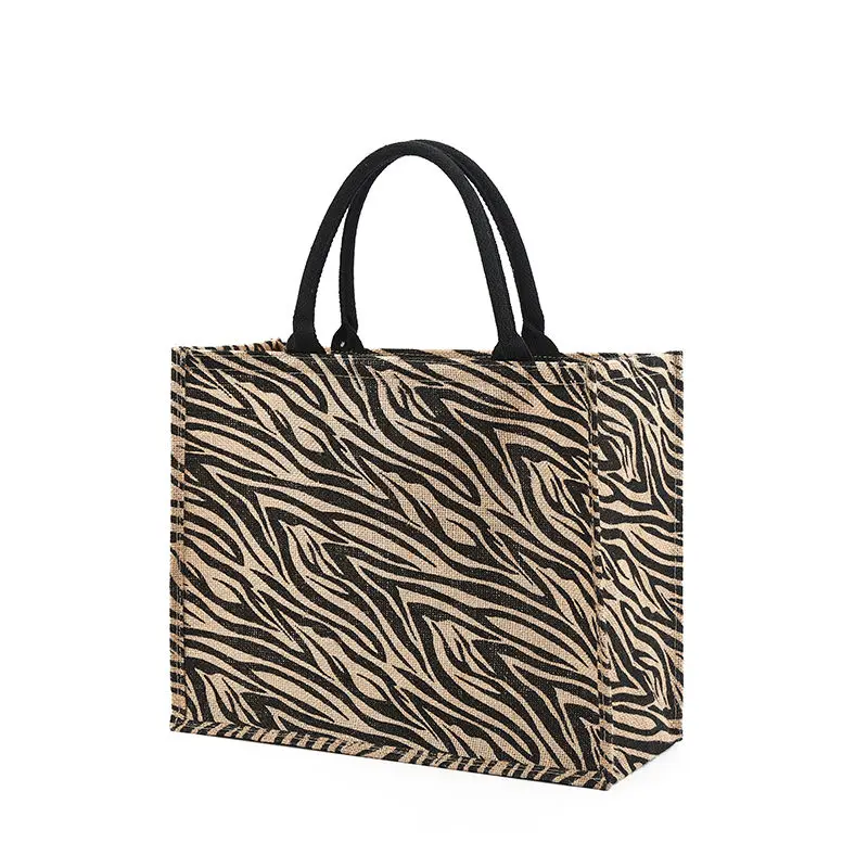 2022 Cotton Linen Bag Jute Full Version Portable Rough Shopping Large Capacity Retro Leopard Print Travel Fashion Women\'s Bag