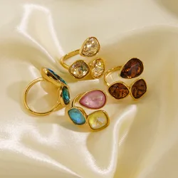 CARLIDANA Fashion Jewelry Open Rings 18K Gold Plated Stainless Steel Simple Multi-Color Crystal Ring For Women Jewelry