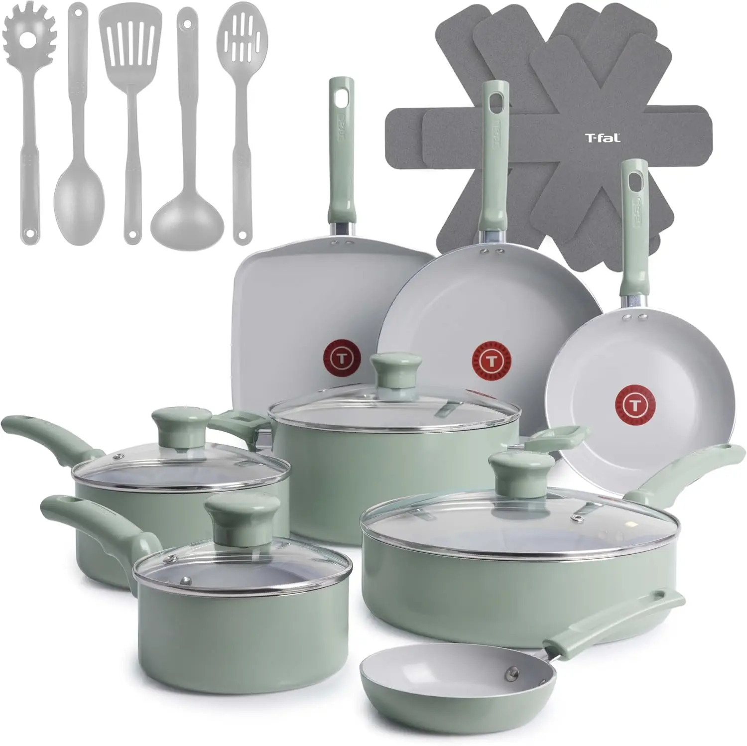 Refresh Ceramic Nonstick Cookware Set, 20-Piece, Oven Safe to 350°F, Stockpot, Ceramic Pots and Pans Set, Frying Pans, Griddle,
