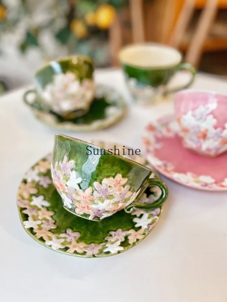 Three-dimensional relief cherry blossom flower mark coffee saucer tea cup milk water cup