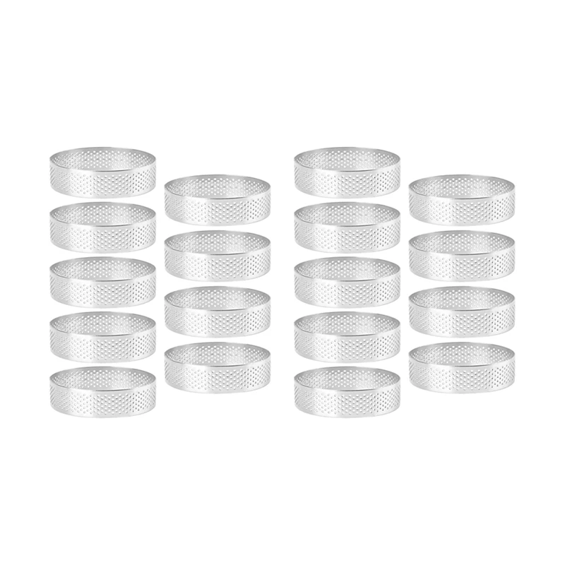 18 Pack Round Tart Ring, Mousse Rings, Stainless Steel Heat-Resistant Perforated Mousse Rings, Metal Round Ring Mold