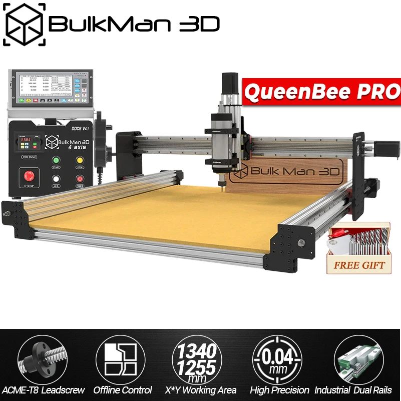 

BulkMan3D QueenBee PRO CNC Machine 4-Axis DDCSV4.1 Offline Control Box Router Engraver for Cutting Wood Metal Acrylic Plastic