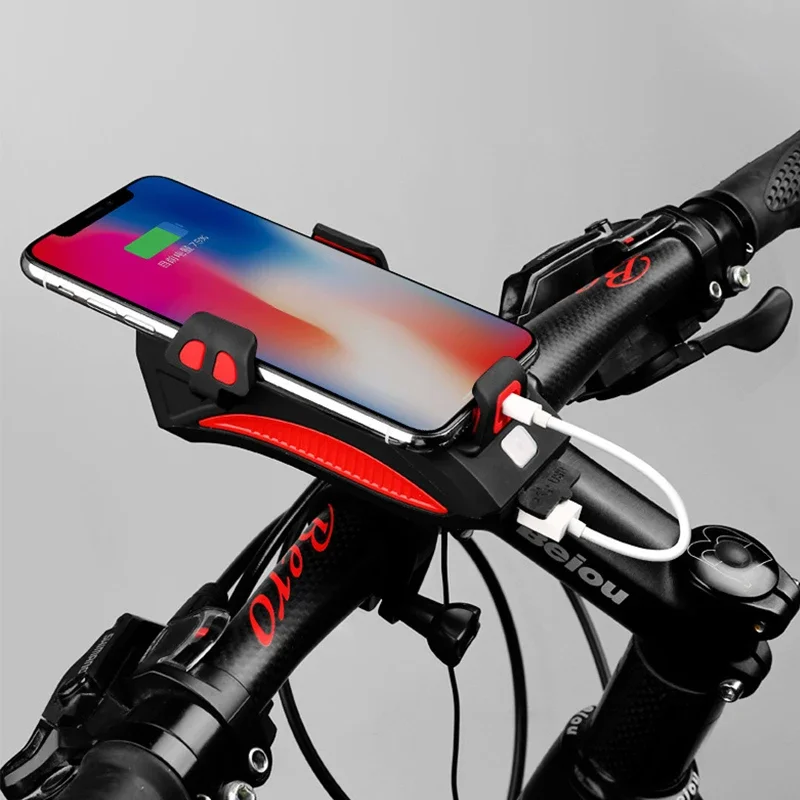 4 in 1 Bike Light With Phone Holder Bicycle Highlight USB Rechargeable Solar Horn Lamp 4000mAh Power Bank Ebike Flashlight