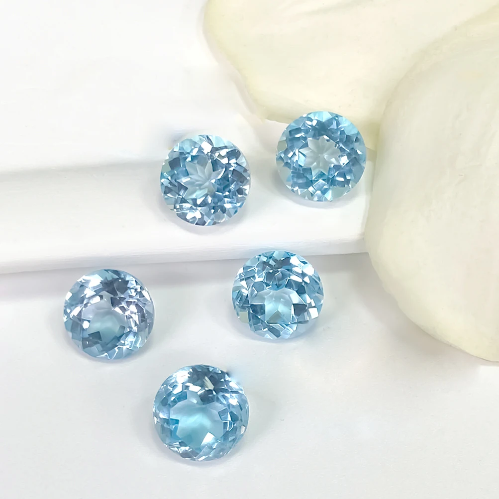 

20pcs Semi-precious Stone Authentic Natural Skyblue Topaz Facet Round 6.0-8.0mm Eye Clear Loose Gemstones For Jewelry