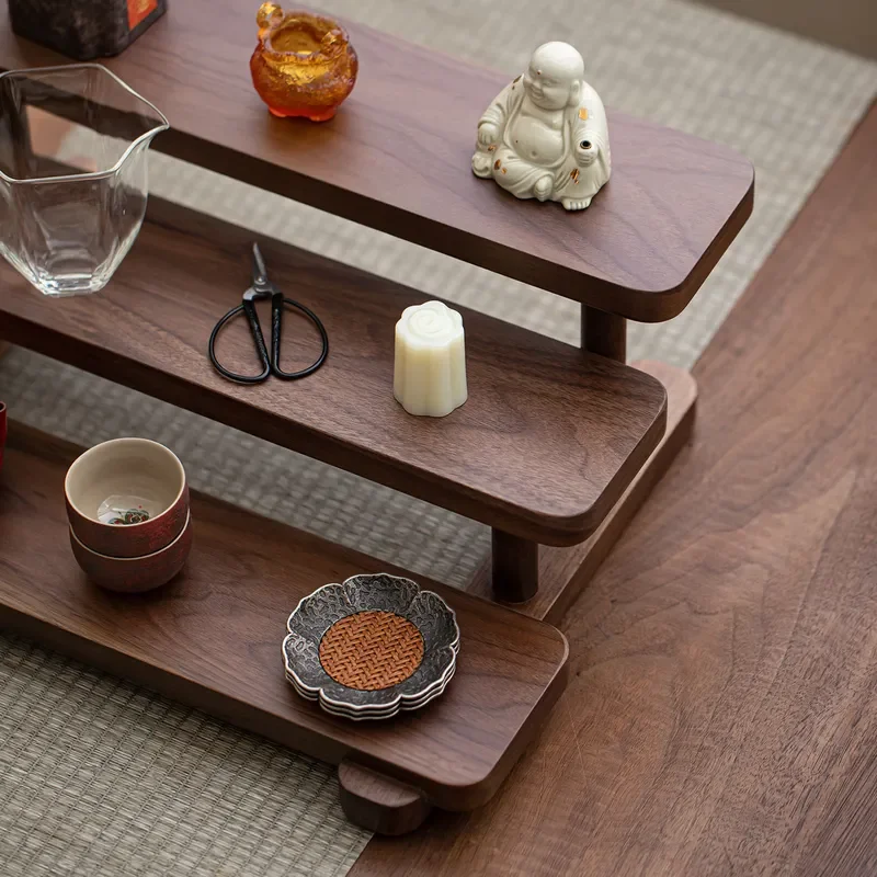 Small Walnut Desktop Teacup Storage Rack Chinese Purple Clay Pot Ornament Display Stand for Tea Set Organization Home Decor