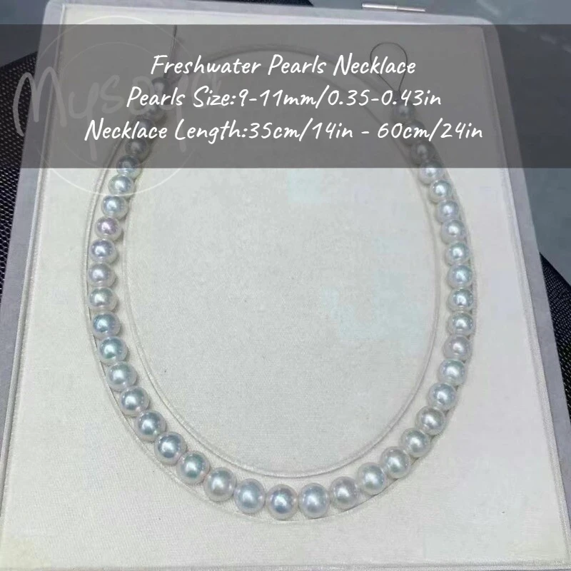 

MYSOYA White Edison Freshwater Pearl Necklace 9-11mm With Gift Box, For Her/Him, Birthday/Wedding/Christmas/New Year Gift
