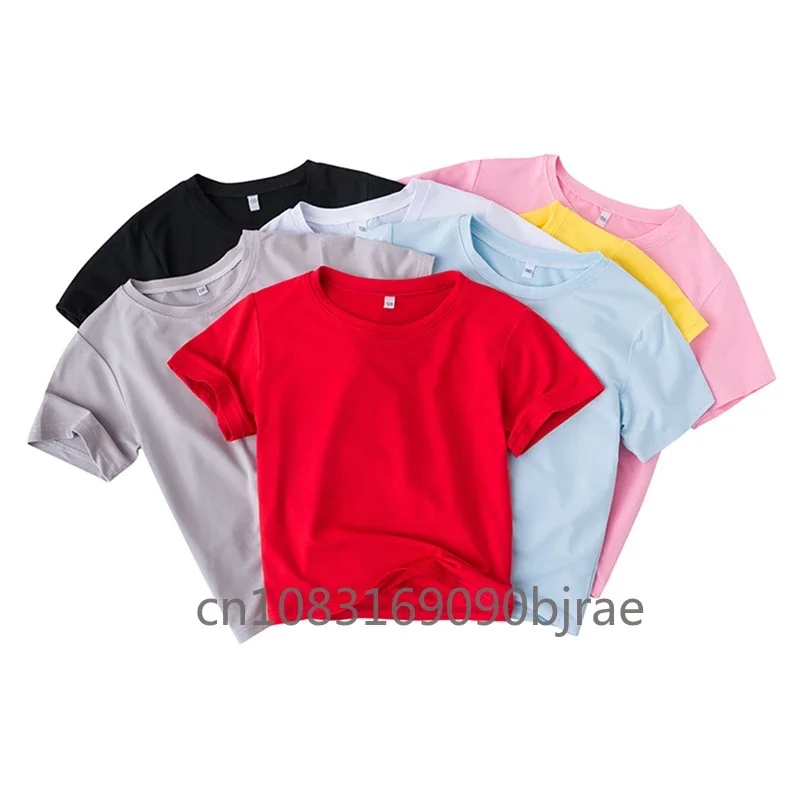 Solid Color T-shirt Summer Leisure Children's Short Sleeve Round Neck Cotton Breathable Boys Girl Age 3-12 T-shirt  Tops